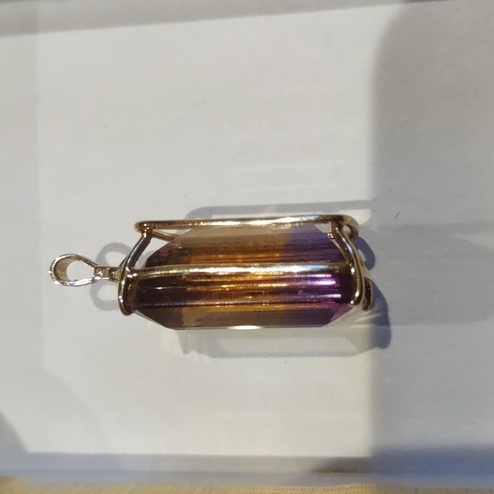 Ametrine Stone pendant amethyst, citrine stone, 14 kt yellow gold diamon… - Picture 5 of 6